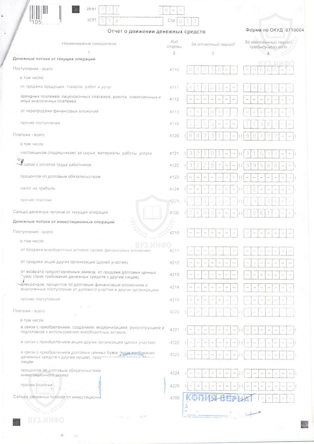 Отчёт о движении денежных средств (поддельный)