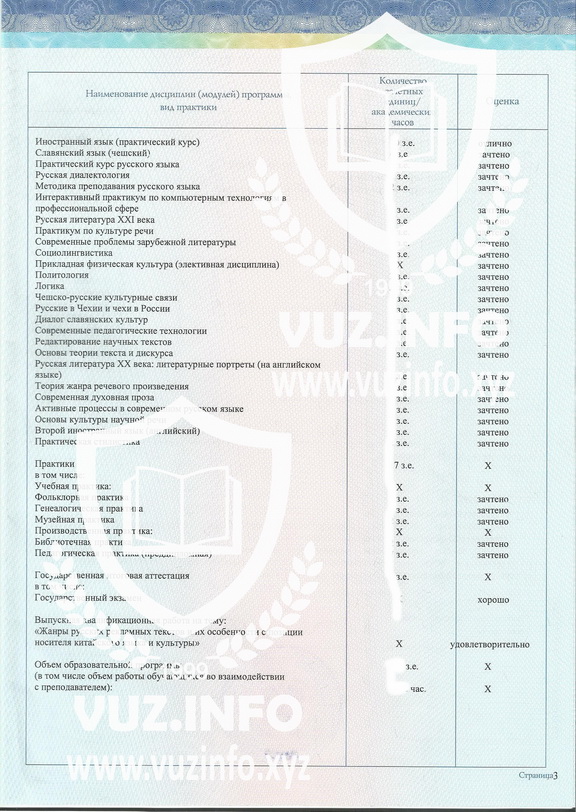 Диплом степени Бакалавра 2013-2014-2015-2016-2017-2018 годов окончания (3-я страница приложения)